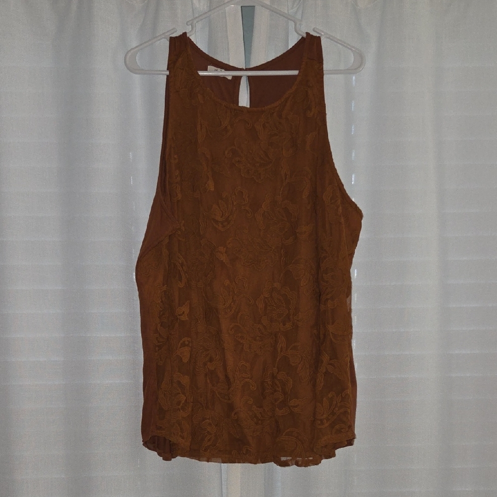 Plus Size Burnt Orange Lace Tank Top